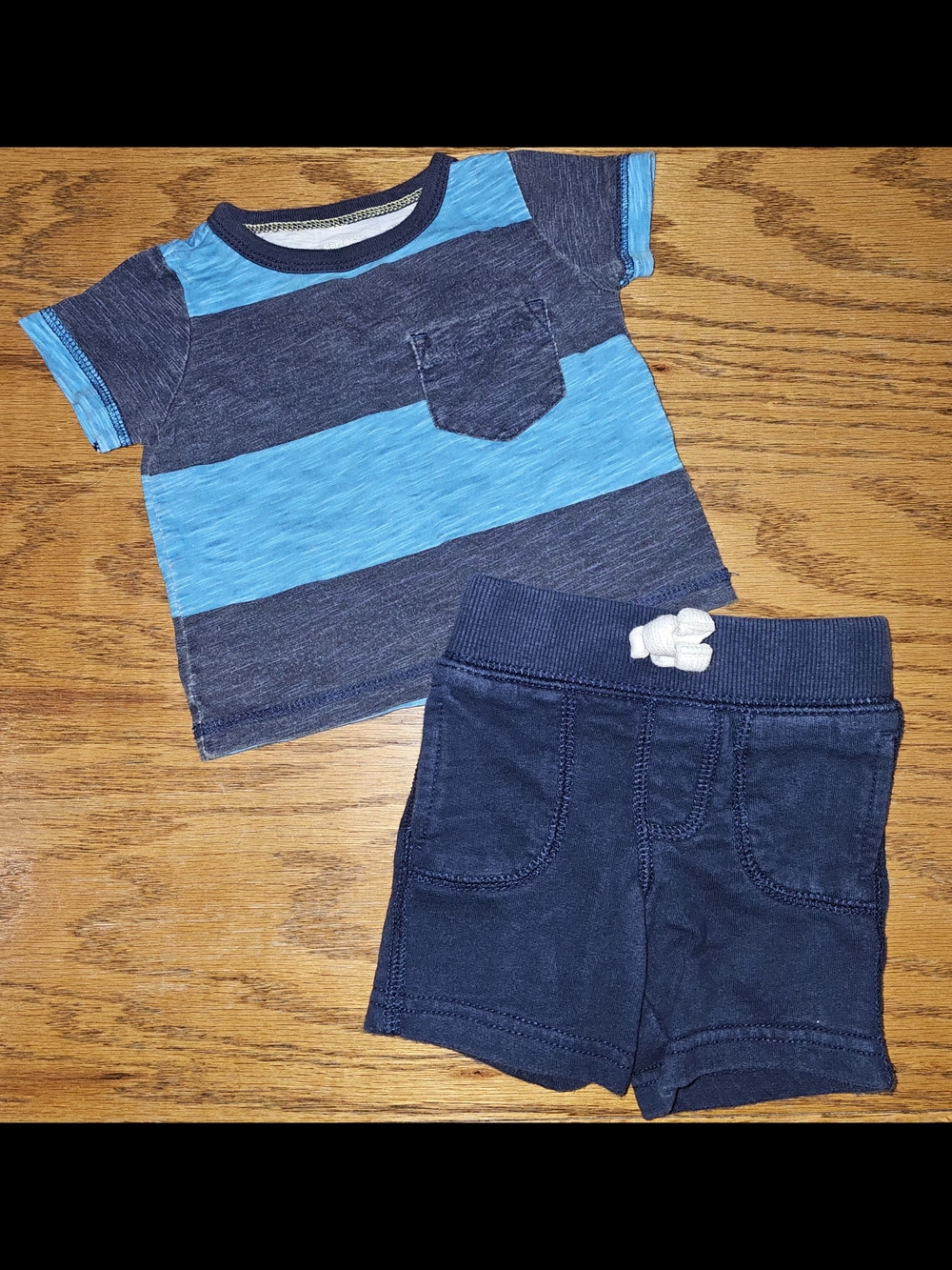 Baby Navy and Blue Striped Tee with Navy Shorts Set
